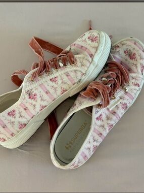 Love Shack Fancy Superga Pink Floral Velvet Ribbon Sneakers